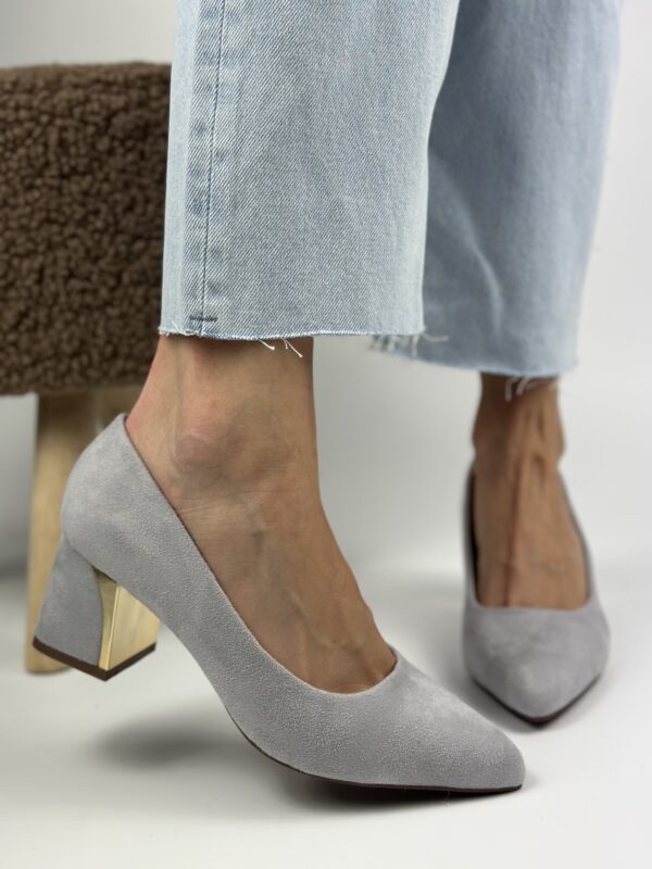 Szare Czółenka z Dekoracyjnym Obcasem Irla