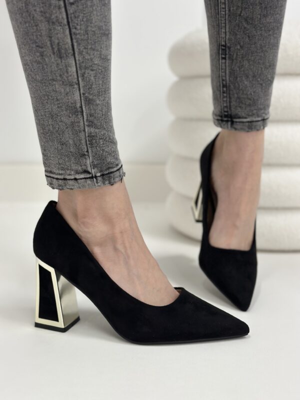 Czarne czółenka zamszowe damskie na słupku Sevilla